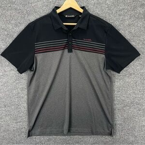Travis Mathew Polo Shirt Men’s L Black Striped Stretch Performance Golf